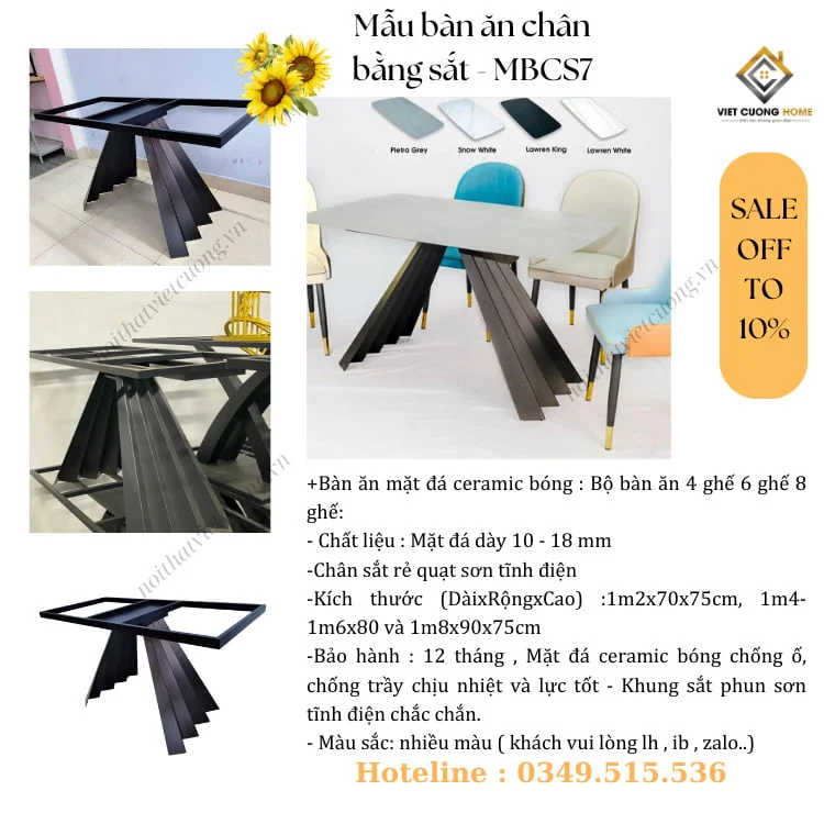 Thông số kỹ thuật Mẫu Bàn Ăn Chân Bằng Sắt - MBCS7