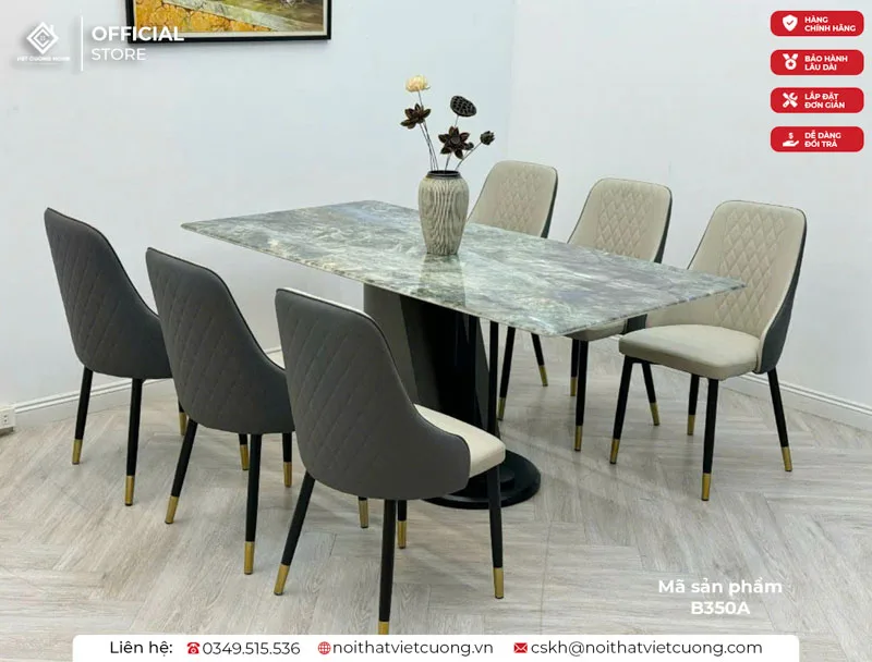 Bộ bàn ăn khung chân sắt sơn tĩnh điện cùng mặt đá ceramic cao cấp