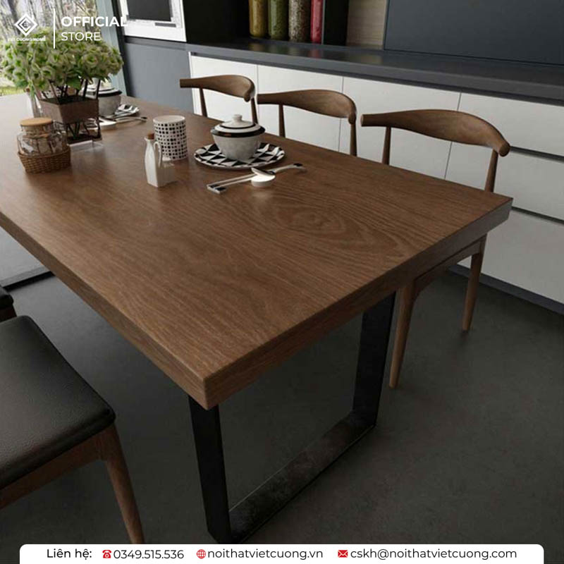 Bộ bàn ăn khung chân sắt kết hợp mặt gỗ cao cấp