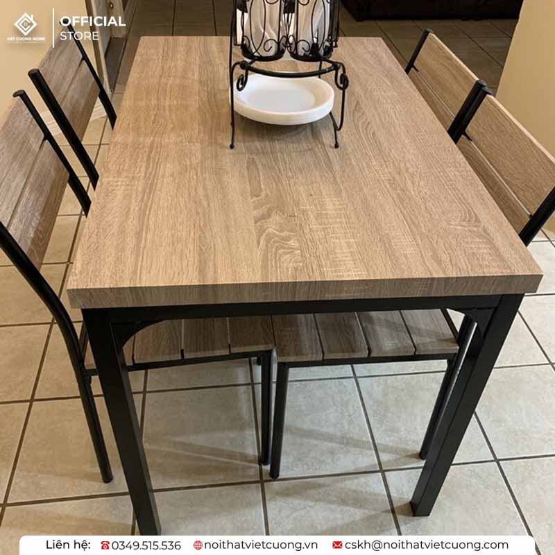 Bộ bàn ăn khung chân sắt kết hợp mặt gỗ cao cấp