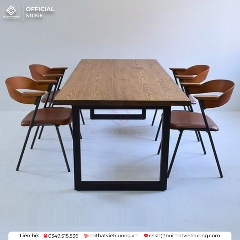 Bộ bàn ăn khung chân sắt kết hợp mặt gỗ cao cấp