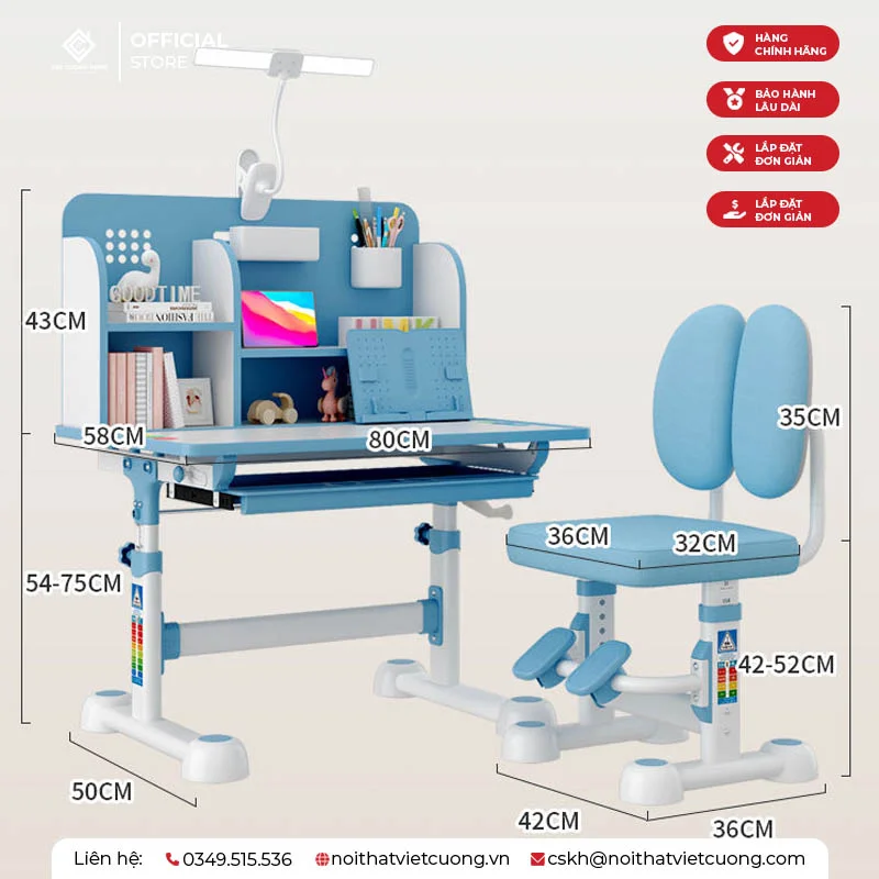 Kích thước bộ bàn học F01