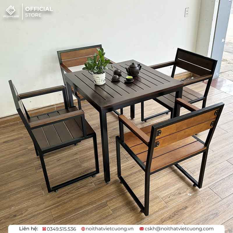Bộ bàn ghế sắt mặt gỗ BGG01