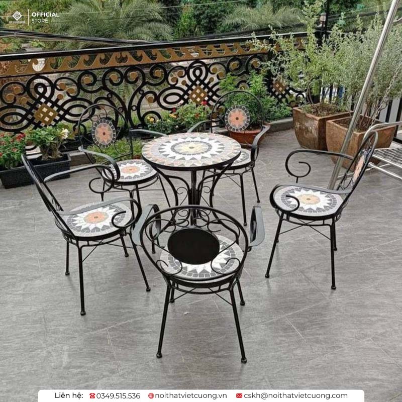 Mẫu bàn ghế sắt kết hợp mặt bàn đá cao cấp