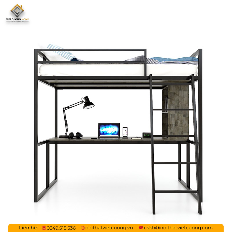 Giường tầng sắt có bàn học GTSB01