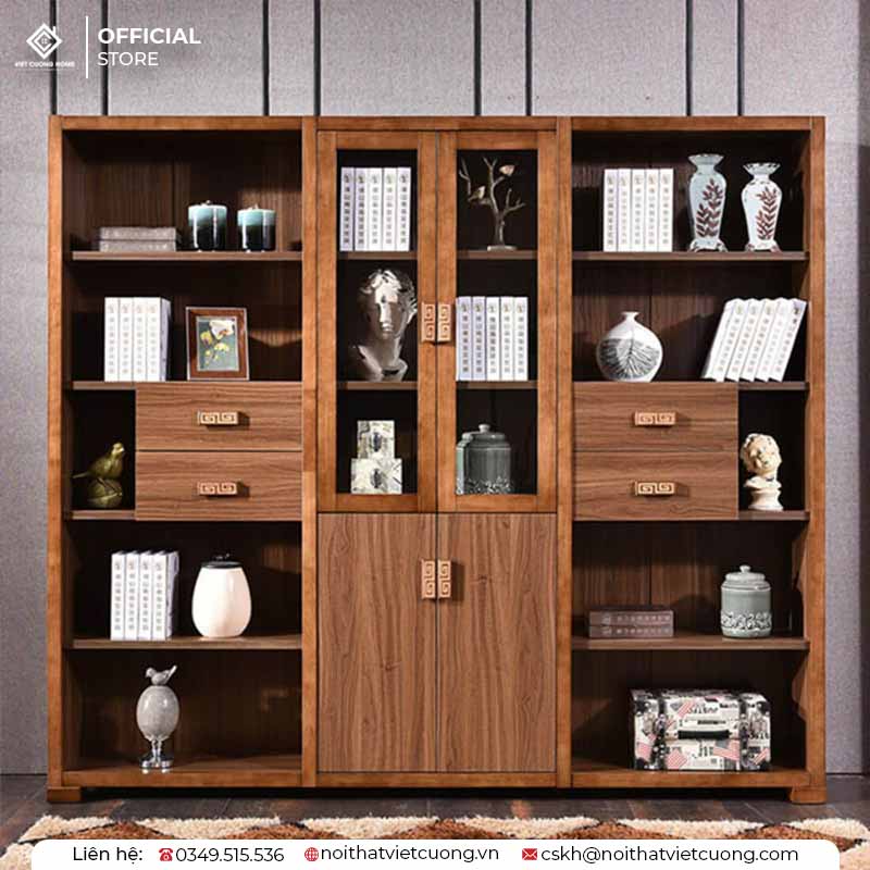 Mẫu kệ sách phòng khách từ gỗ tự nhiên