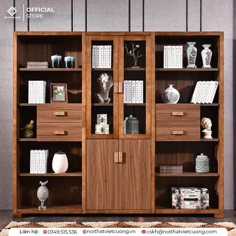 Mẫu kệ sách phòng khách từ gỗ tự nhiên