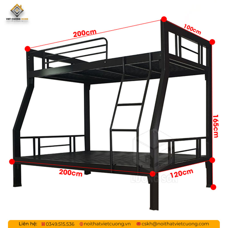 Kích thước của giường tầng sắt GTTE01