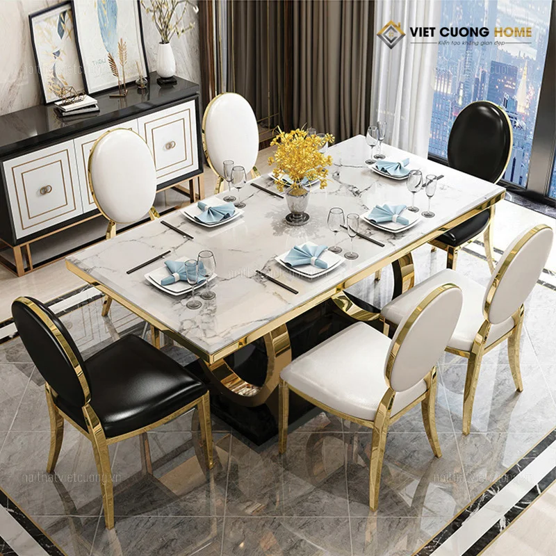 Bàn ăn chân inox mạ vàng - BAIN1 hiện đại cao cao cấp
