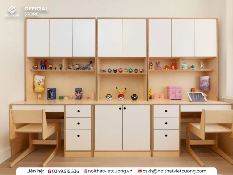 Thiết kế bàn học đôi cho 2 bé
