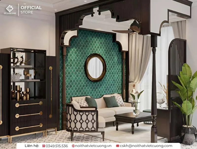 Gợi ý thiết kế phòng khách phong cách Indochine cho phòng khách nhỏ