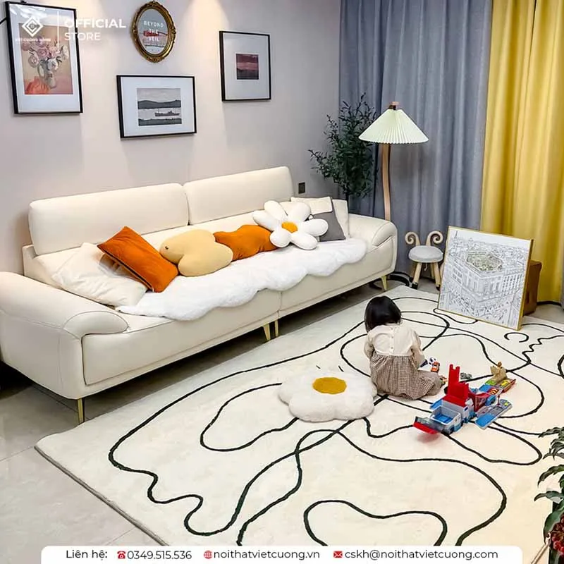 Thảm trải sàn và sofa cùng chung tone màu