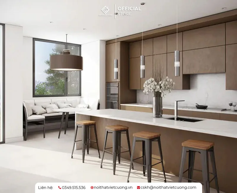 Không gian mở kết hợp giữa phòng ăn và phòng bếp