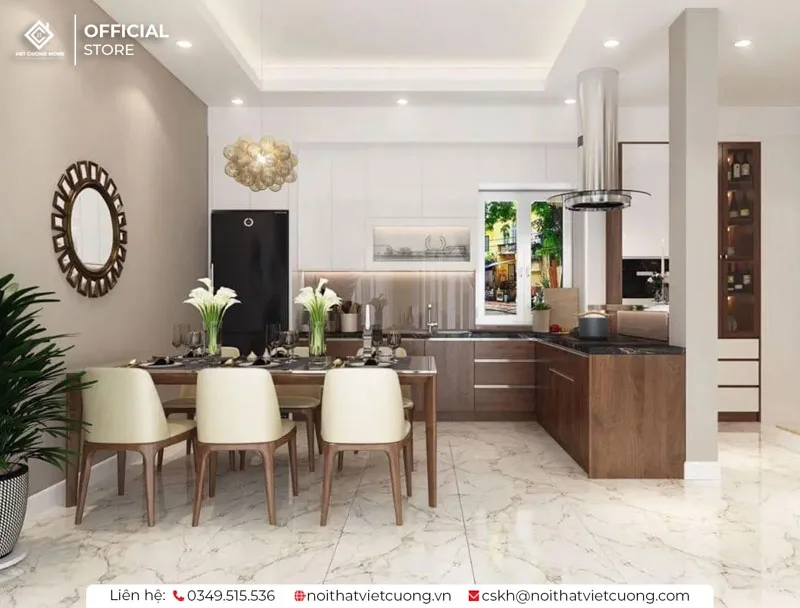 Cân đối kích thước bàn ăn và không gian bếp