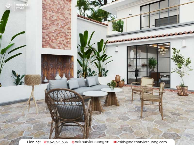 Thiết kế ngoại thất sân vườn phong cách trắng đen đơn giản